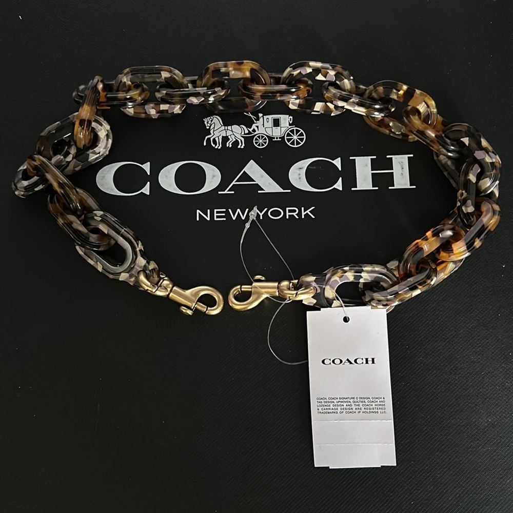 NWT Coach Short Purse Chain Strap With Recycled Resin Coachtopia Tortoise Brass - Picture 3 of 7